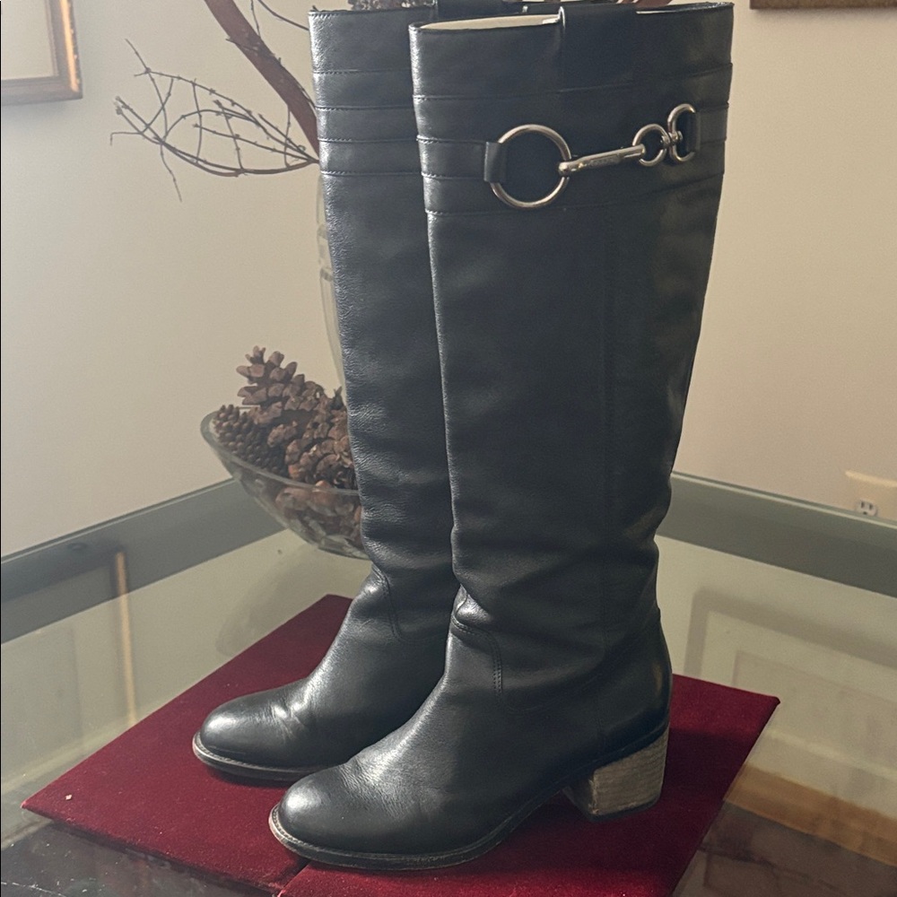 Vintage Coach Black Leather Over-the-Knee Horsebit Boots Size